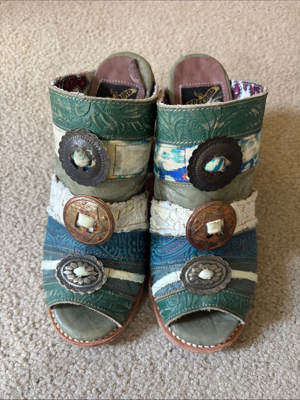 Freebird by Steven Teal Green Multi Leather Slide Sandals Buddha - Picture 3 of 5